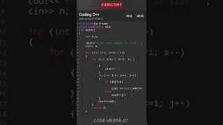 Best C++ pattern program tutorial video || 💯🧠 #shorts #coding #youtubeshorts #codewriter07
