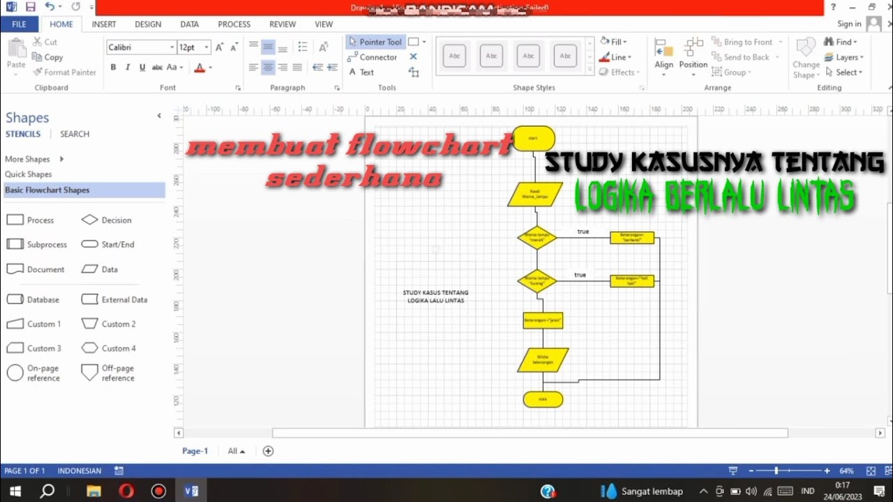 cara membuat FLOWCHART sederhana, dengan kasus logika berlalu lintas ...
