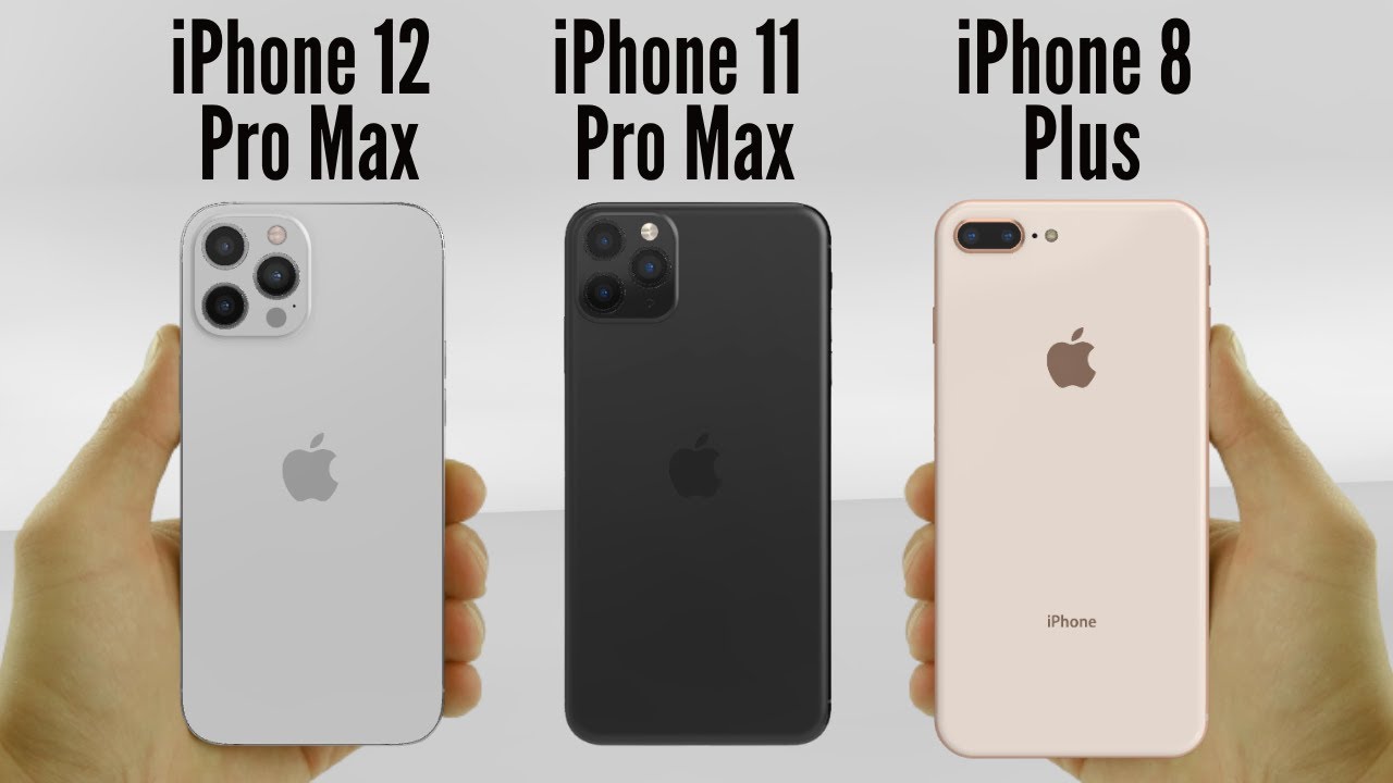 visual representation of the size difference between the iphine 12 pro max and the iphone 8 plus