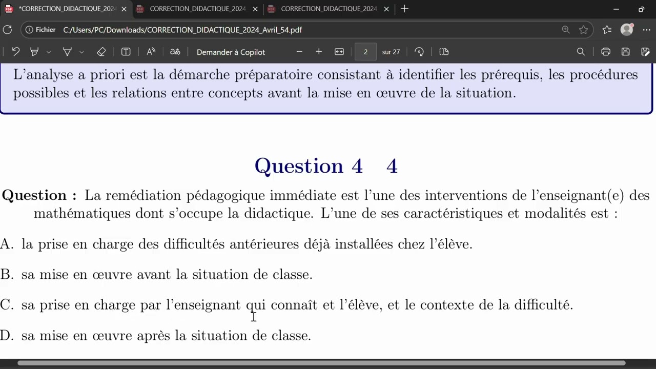 Correction de concour didactique des mathématiques avril 2024