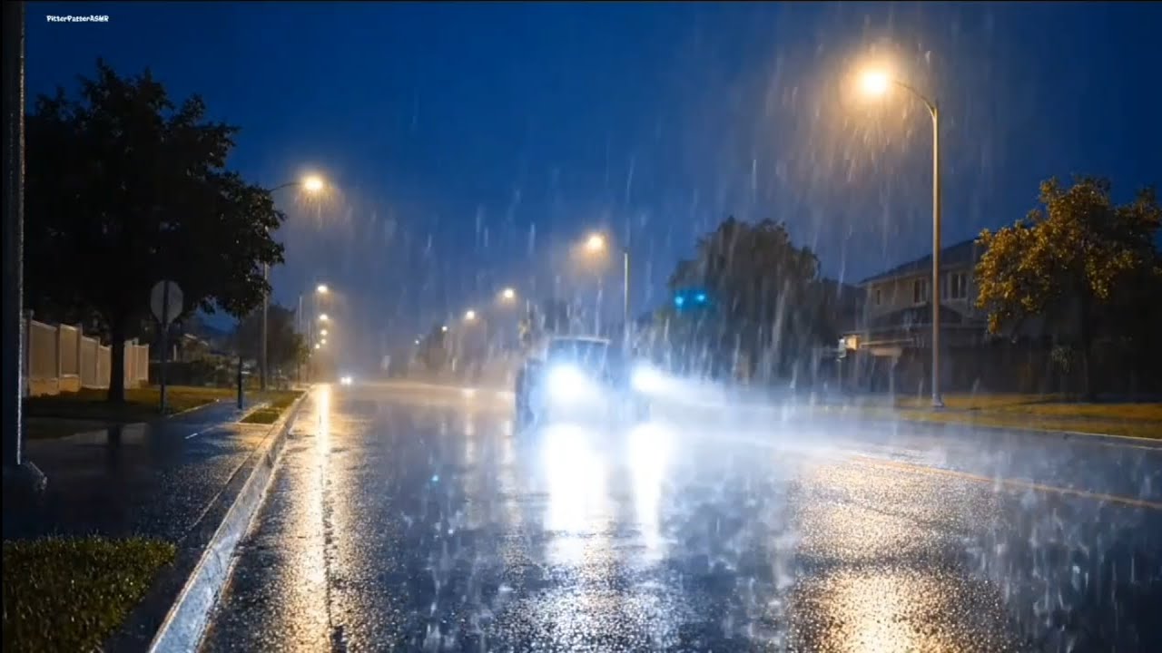 Night Rain on Wet Streets with Passing Cars 🚗🌧️ Relaxing Urban Rain Sounds | PitterPatterASMR