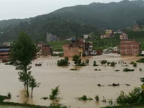 बर्षको कारण बाढीमा बनेपा चुर्लुबा डुवानमा Flood in banepa