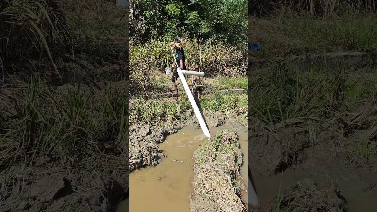 Displays New Farm Drainage Method with Siphon Tool, Eco-Friendly Efficient, Fast Water Removal