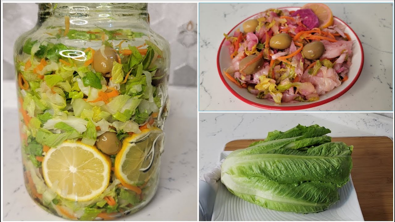 مخلل الخس الشهي واللذيذ حامض وطيب مع المقالي او المشاوي او اي وجبة غداء ار عشاء pickled lettuce