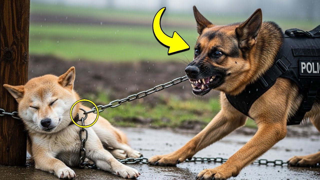 Egy németjuhász őrült meg az esőben, miközben megpróbálta megmenteni a láncra kötött kutyát