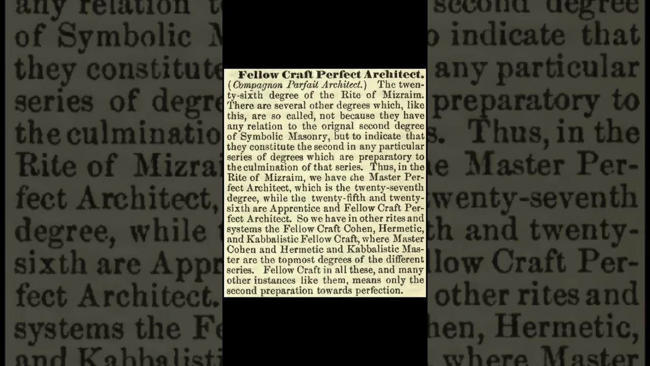 Fellow Craft Perfect Architect: Encyclopedia of Freemasonry By Albert G. Mackey