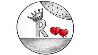 "Easy R Letter Love Drawing with Crown and Hearts | Beautiful Pencil Sketch Art Tutorial"|
