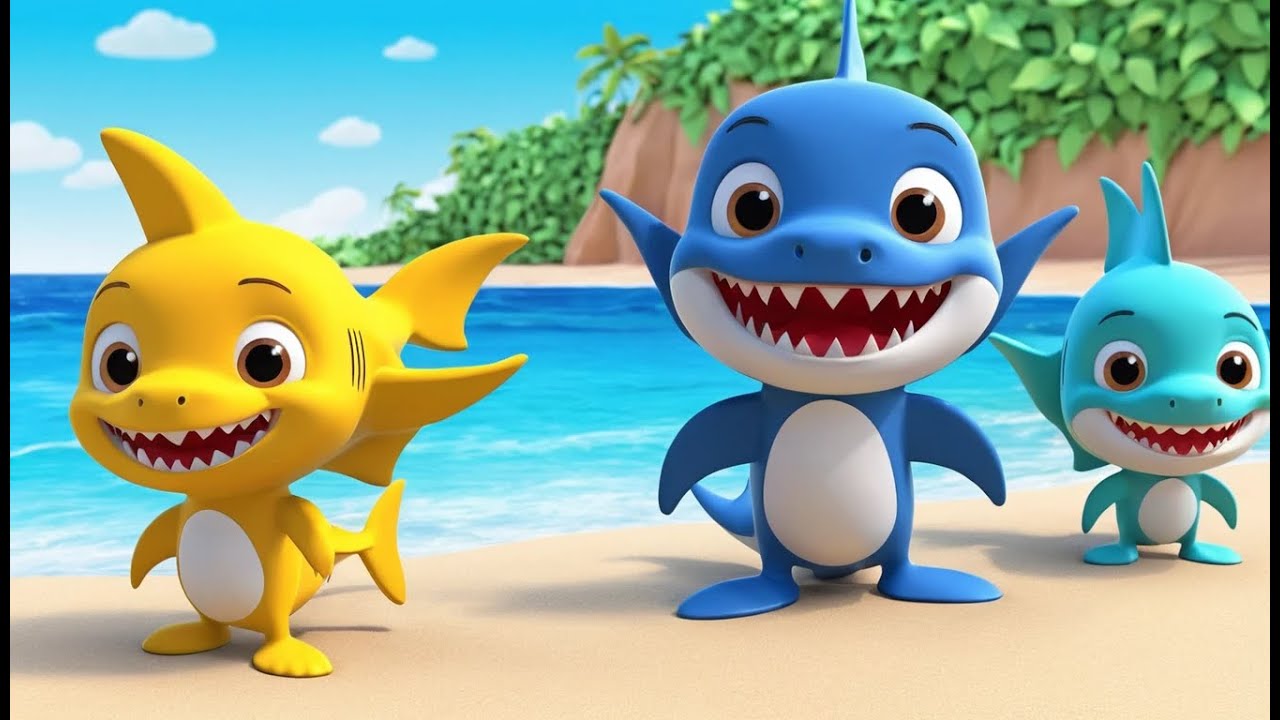 Three Little Sharks Play Cricket on the Beach 🦈🏏🏖️ | 3D Animated Nursery Rhyme for Kids