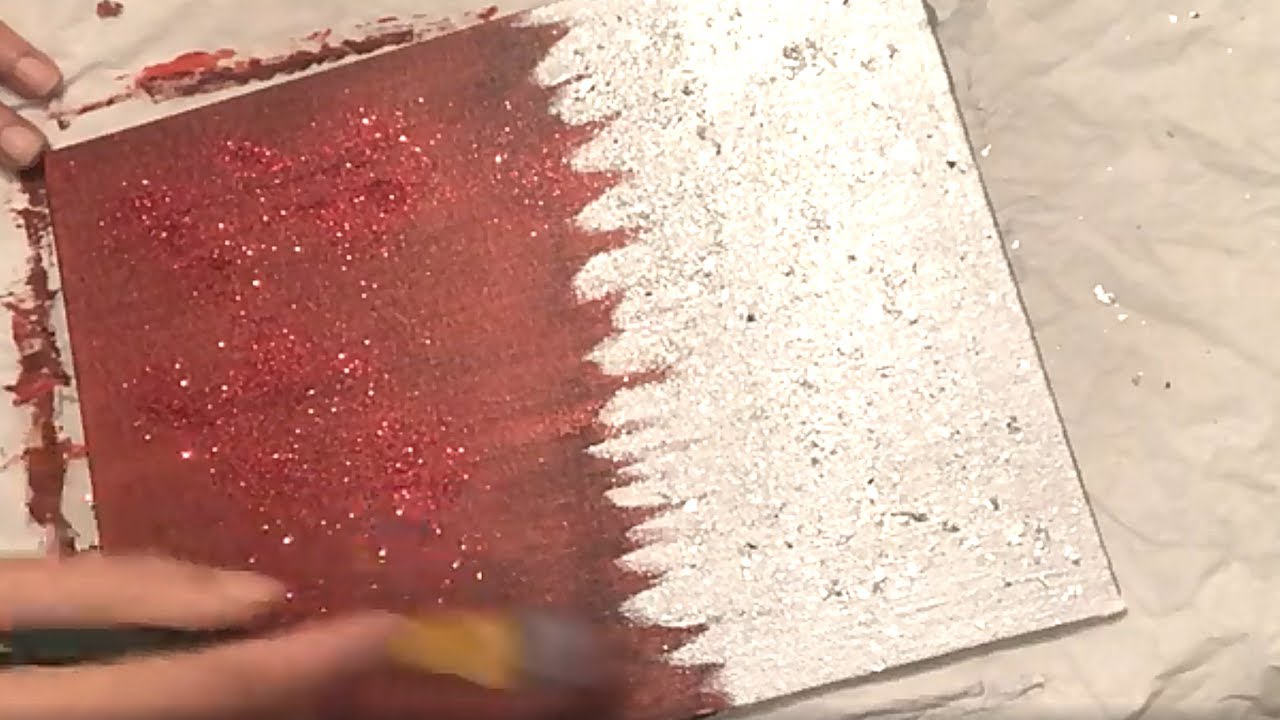 DIY Red and Silver Glitter Abstract Canvas Wall Art