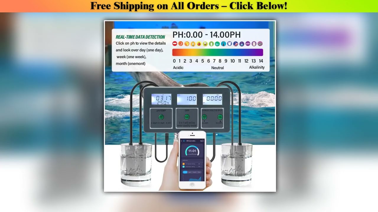 Yieryi WiFi Tuya Smart PH ORP TDS EC SALT S. G TEMP CF Monitor Meter Online Aquarium Water Quality