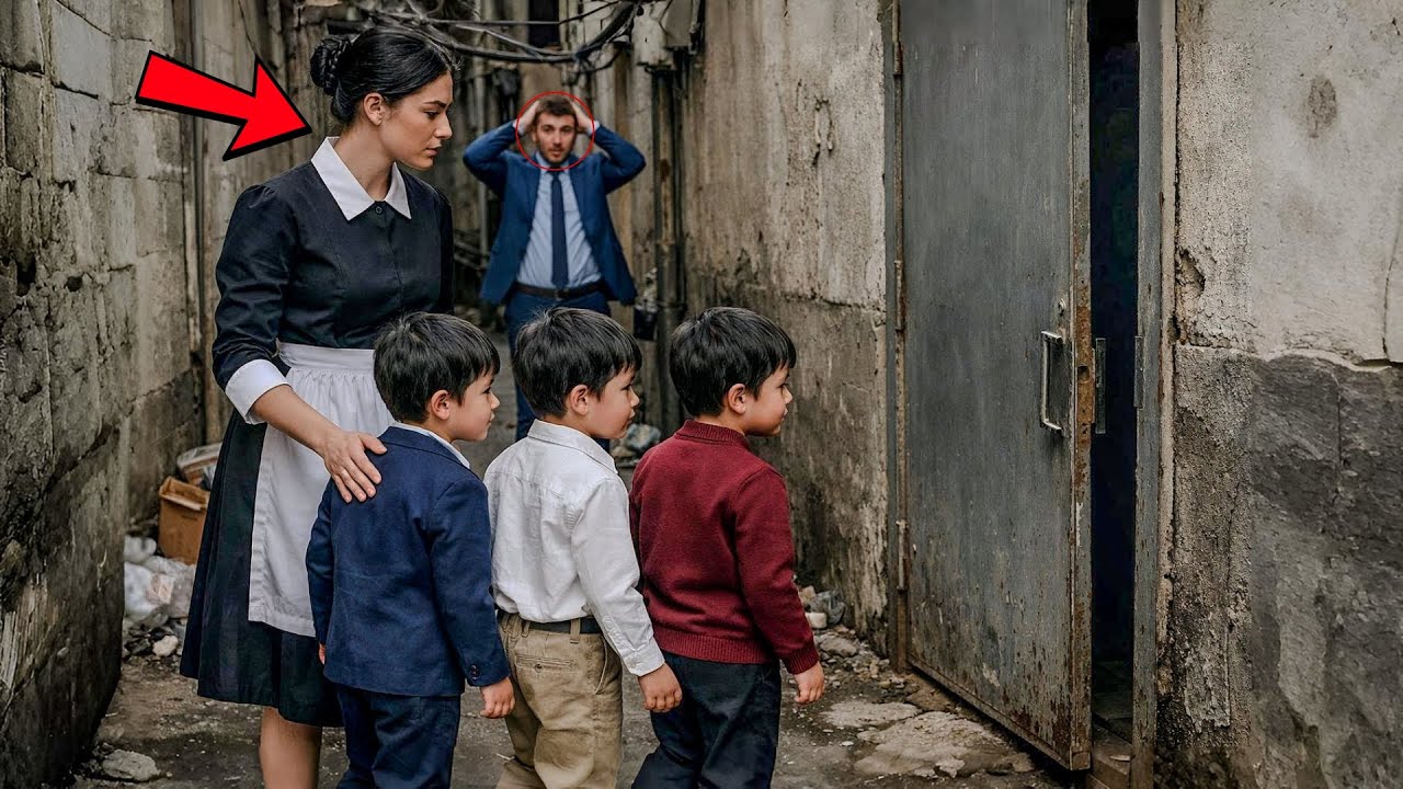 MILIONÁRIO VIU A FAXINEIRA LEVAR SEUS TRIGÊMEOS A UM BECO… E AO SE APROXIMAR DESCOBRIU A VERDADE