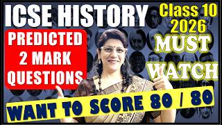 SURE SHOT / PREDICTED 2 MARK QUESTIONS HISTORY & CIVICS PAPER 2026 | ICSE BOARD CLASS 10