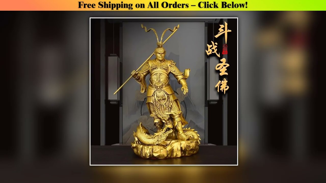 Chinese Classic Monkey King Statue - Brass Sun Wukong Sculpture, Buddhist Victory Buddha Decor,