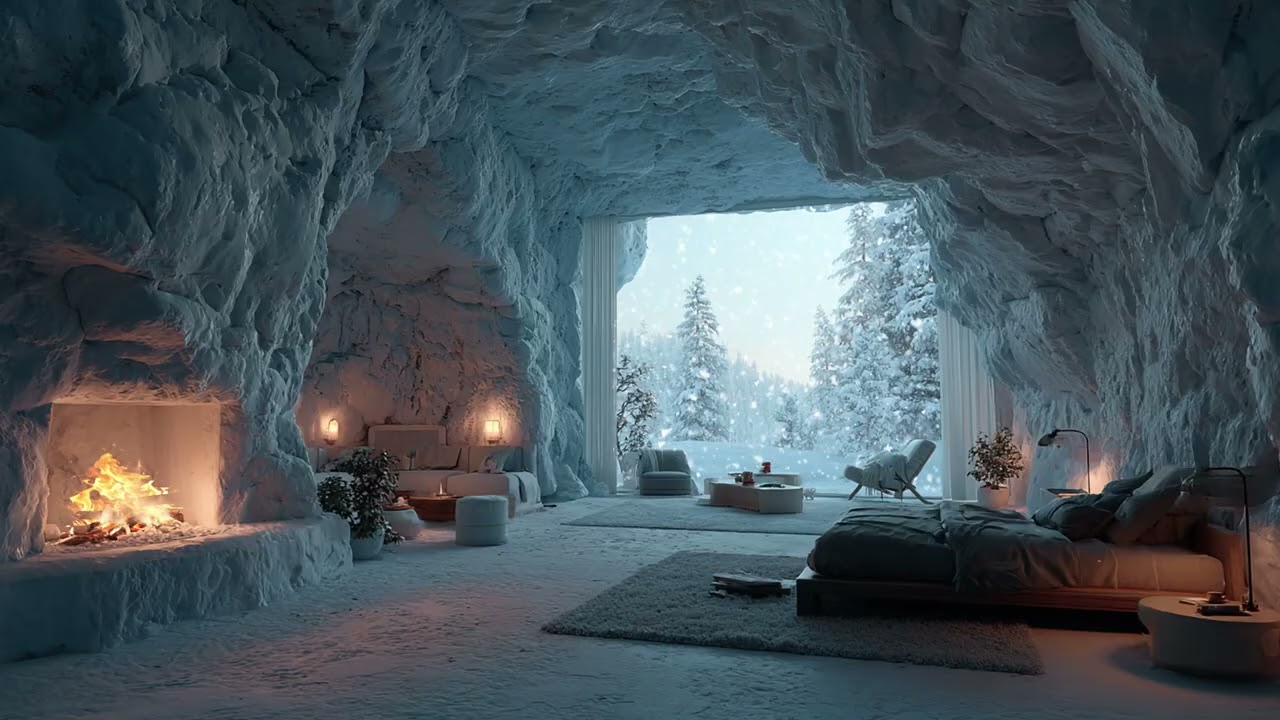 ❄️Blizzard Forest Cave | Gentle Fire & Wind Howling for Deep Sleep Meditation Relax Study Work Calm