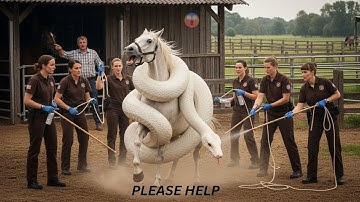 Heroic rescue team saves a horse from giant python attack 