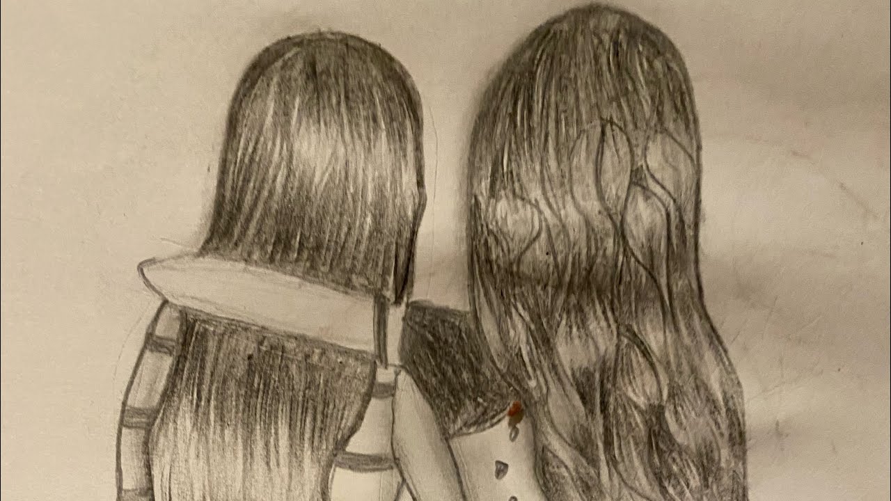 Pencil sketch of two girls / drawing for kids YouTube