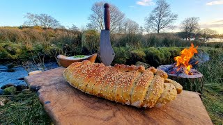 The best stuffed bread cooked in nature ? buscraft style️ ASMR