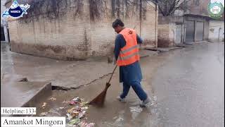 WSSC Swat sanitation staff in AmanKot,Mingora are cleaning streets while also clearing drains