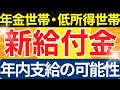 【速報‼︎新給付金】年金世帯と低所得世帯への新たな給付金|年内支給の可能性|2024年秋の経済対策|支給までの段階|財源|補正予算|支給までの詳細なスケジュール等