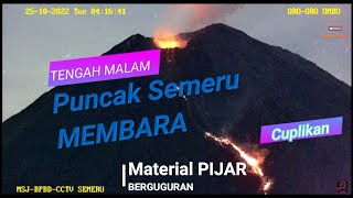 PUNCAK SEMERU MEMBARA dan GUGURAN MATERIAL PIJAR LERENG SEMERU, 25 Oktober 2022