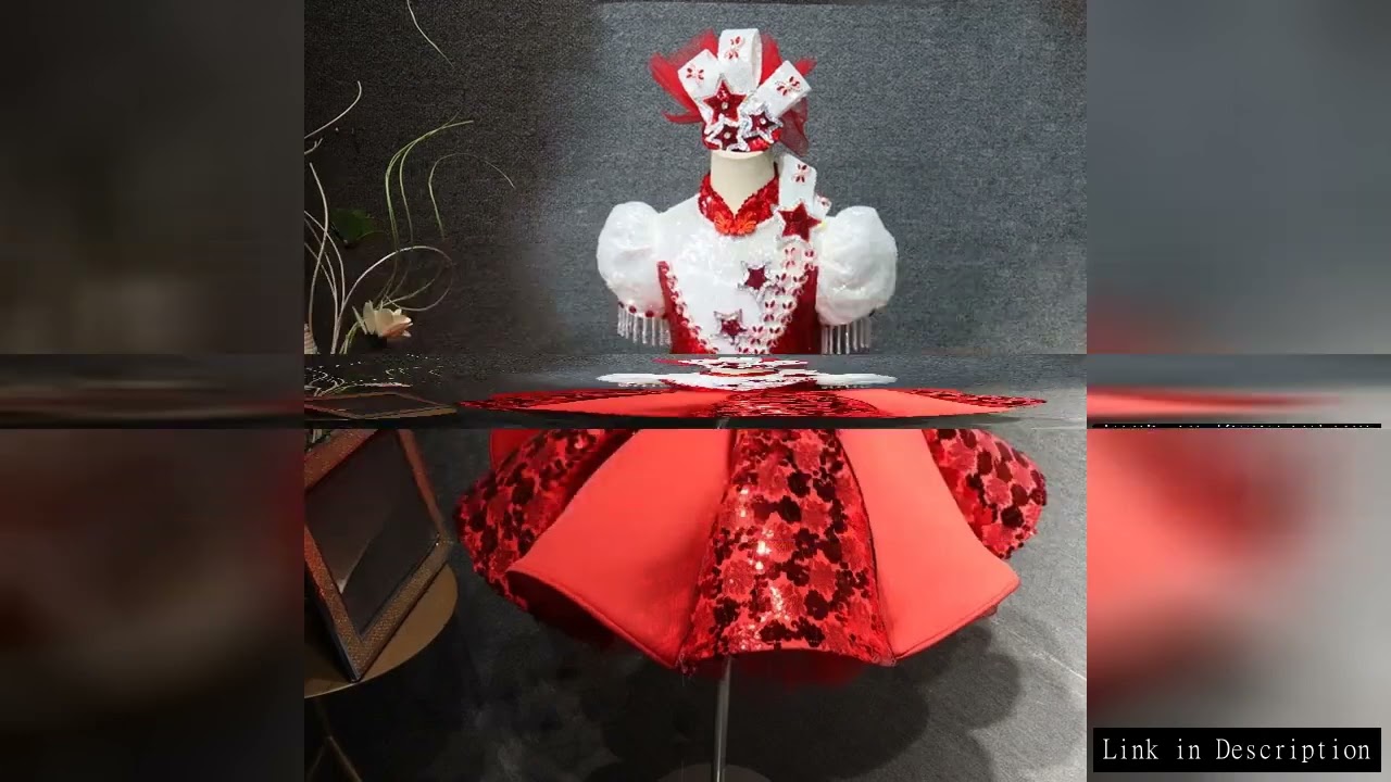 Children Girls Red Star Cheongsam Dress Chinese Style Qipao Collar Gown Host Performance Kids Fashio