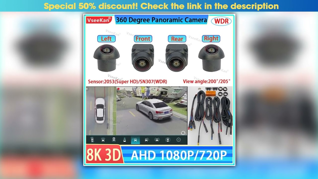 AHD 1080P 3D 360Panoramic Car Camera Surround View RightLeftFrontRear View Camera for Android Auto
