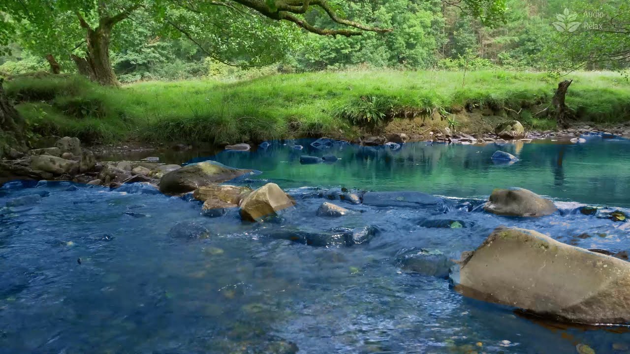 Calming River flowing sound in green forest ambience. 10 hrs - YouTube