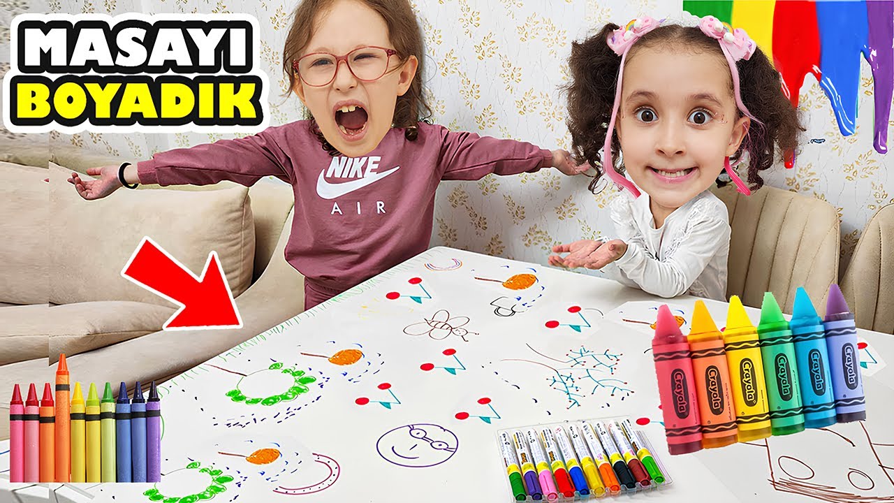 BAHAR VE BANU ALYA İLE MASAMIZIN ÜSTÜNÜ BOYADIK !!