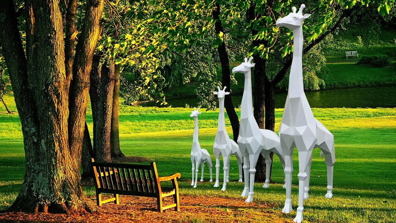 Garden Metal Craft Large Animal Sculptur Statue Stainless Steel Giraffe  Sculptures