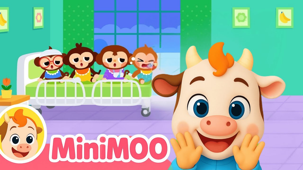 Five Little Monkeys Jumping on the Bed 🐒 | Nursery Rhyme Compilation | MiniMoo Kids Songs