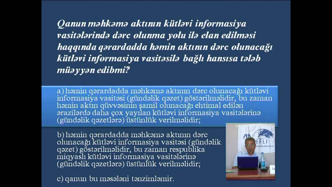 ABA CEELİ --Vəkilliyə namizədlər üçün hazırlıq kursları - Məşğələ 9(2)