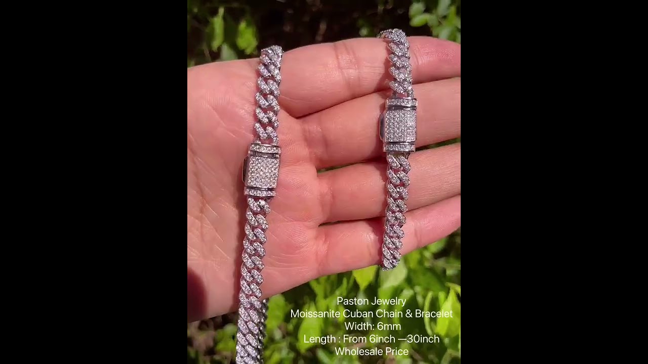 6mm width silver moissanite cuban chain&bracelet