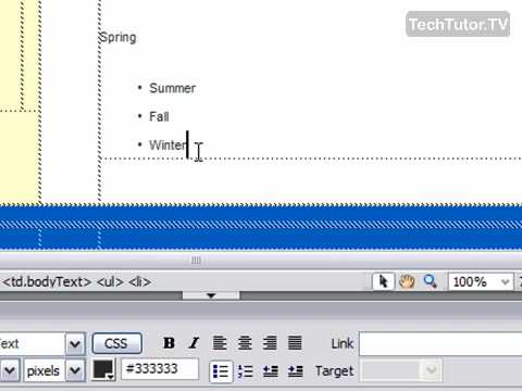 Remove Numbers or Bullets in Dreamweaver CS3