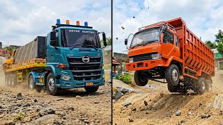 AKSI KE 177 ‼️ Proyek Jalan Raya Part 3 Rc Truk Trailer VS Hino Tronton Angkut Pasir Jumping Guling 