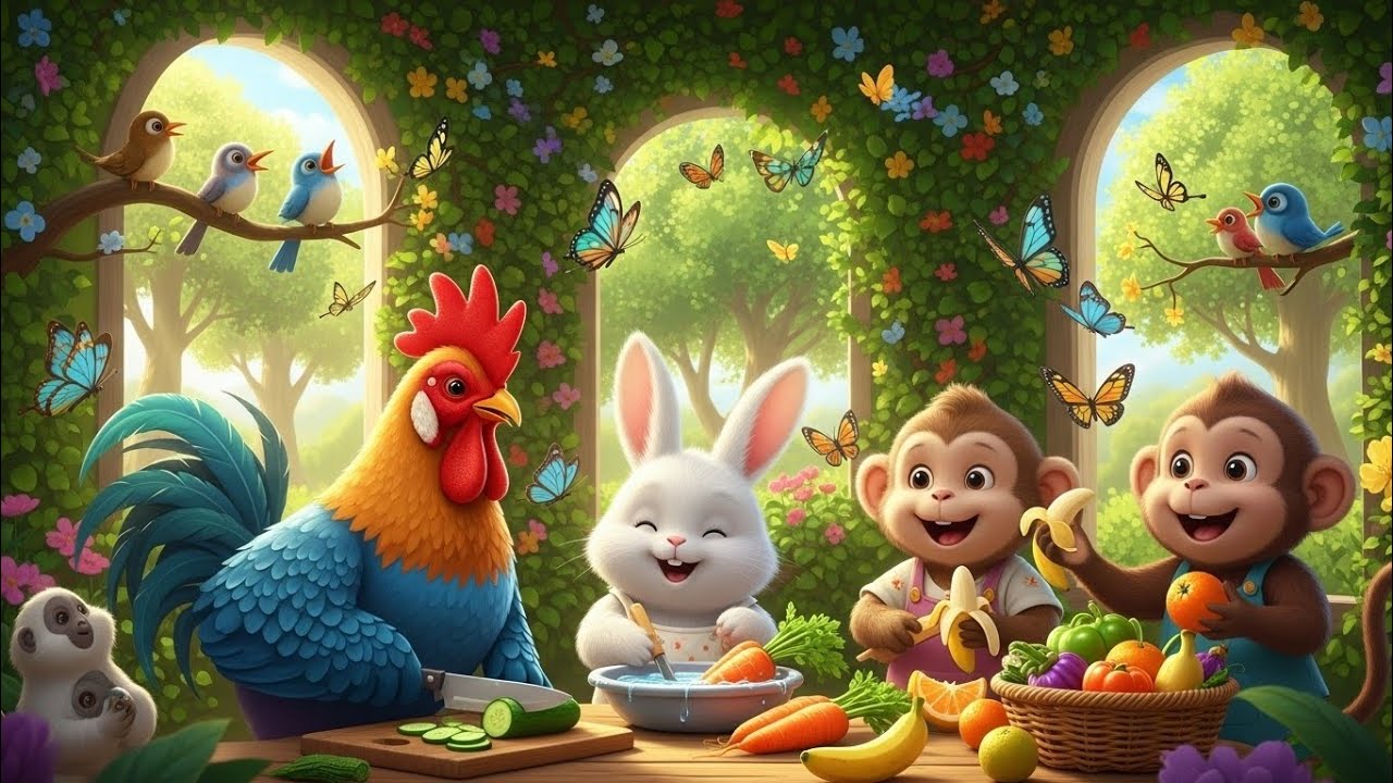 “The Joyful Garden Room” 🌿🐒🐰🐓🦋