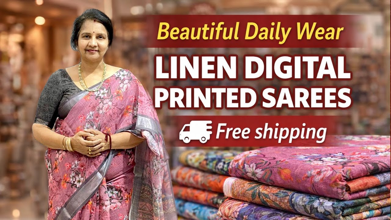 Dailywear Linen Digital Printed Sarees || Padmaja Saree Mandir 