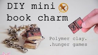 DIY polymer clay vintage book charm tutorial- Hunger games trilogy
