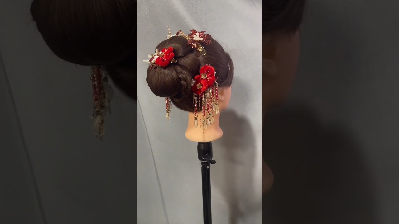 "Red Flower Bun Hairstyle | Traditional Bridal Look" 