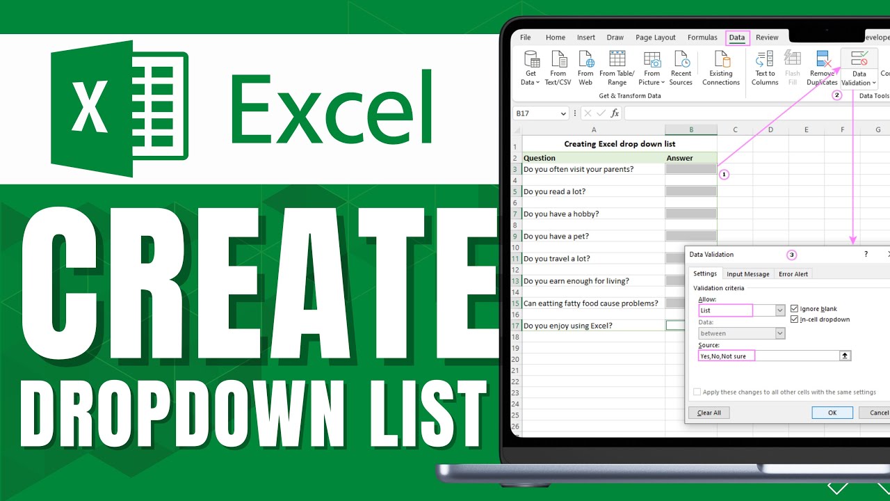 HOW TO CREATE A DROPDOWN LIST IN EXCEL 2024 - YouTube