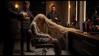 The Mafia Boss orders a homeless woman’s transformation — 2 meters of mangy hair shock the salon.