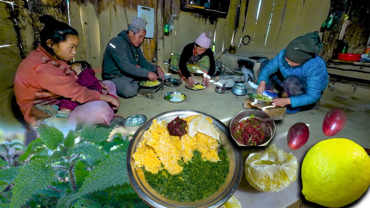 Карри из крапивы с кукурузой, рисом и приготовлением на деревенской кухне || Острые и кислые соле...