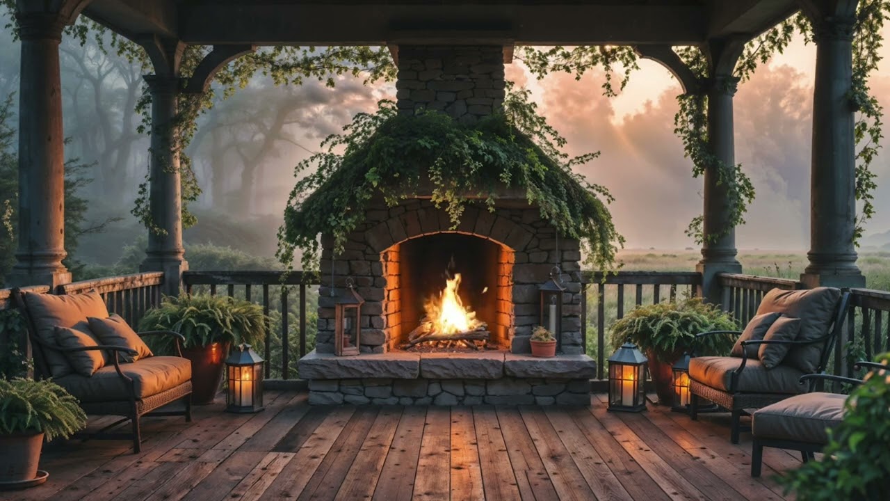 Cozy Porch Crackling Fireplace 🔥