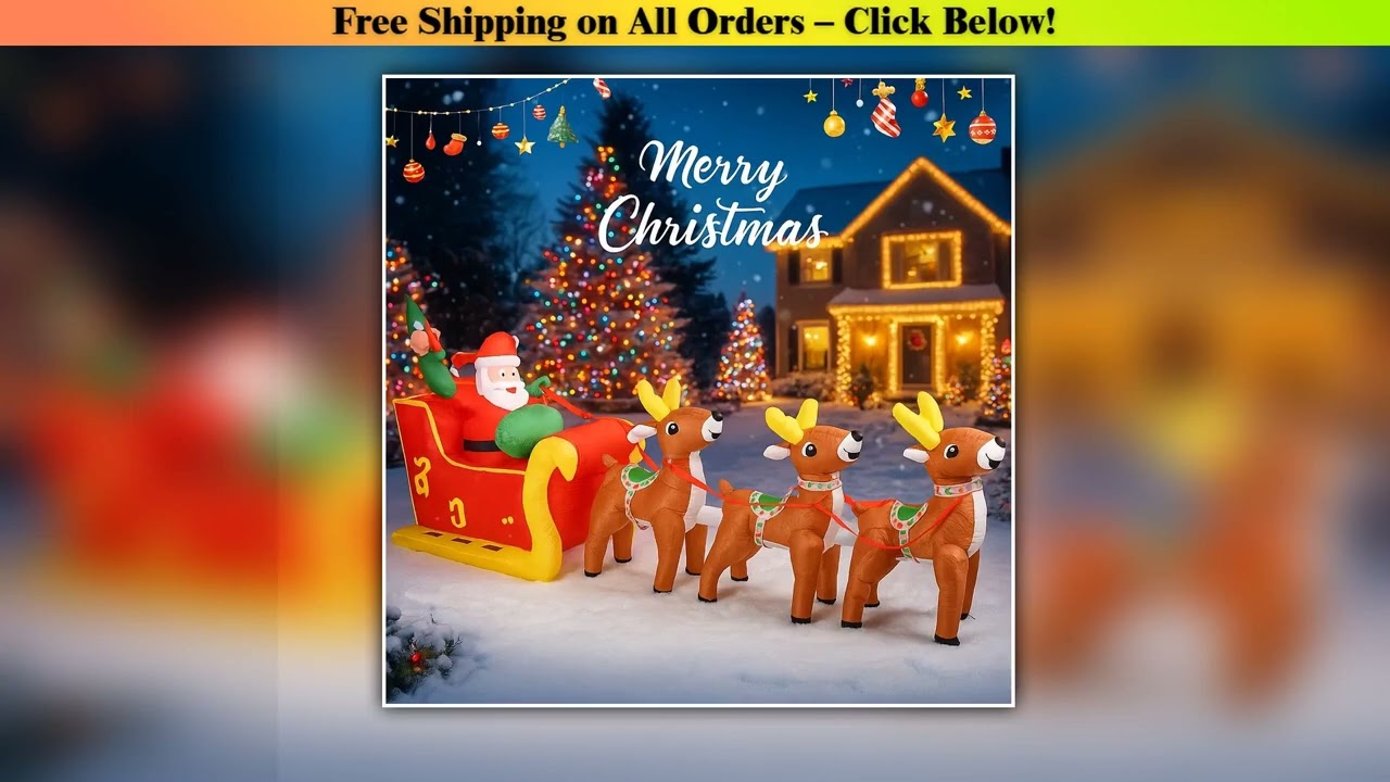 12.14FT Inflatable Toys Santa Sleigh Reindeer with Christmas LED Lit Xmas Yard Party Decor Home