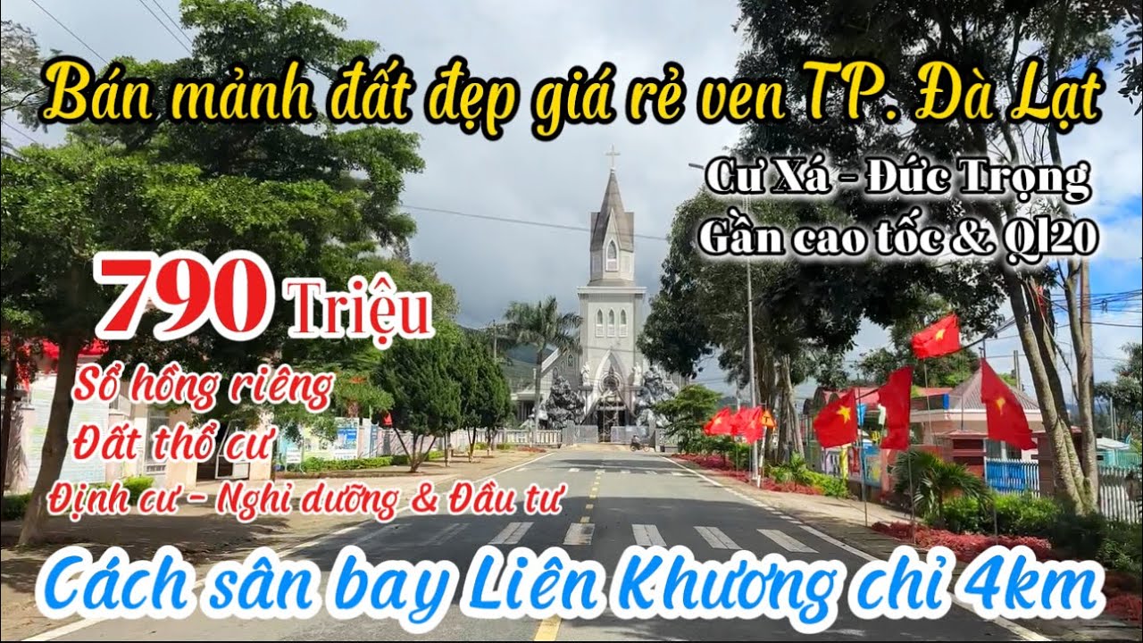 Bán mảnh đất đẹp gần sân bay Liên Khương-Đà Lạt giá chỉ 790 triệu sổ hồng riêng định cư & nghỉ dưỡng