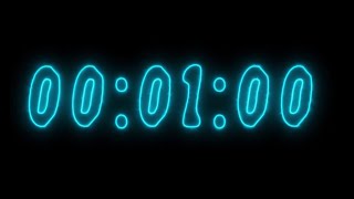 Light blue neon timer 1 minute (countdown)