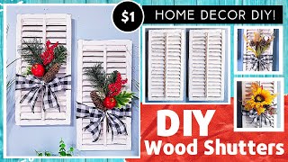 DIY PLANTATION STYLE SHUTTERS WALL DECOR | Solid Wood | DOLLAR TREE Seasonal Floral Pick Home Decor