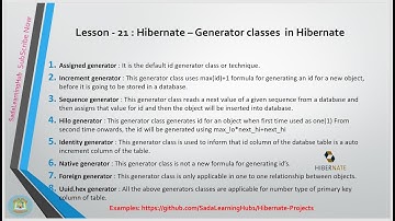 Lesson - 21 : Hibernate - Generators classes using XML and Annotation based Configuration