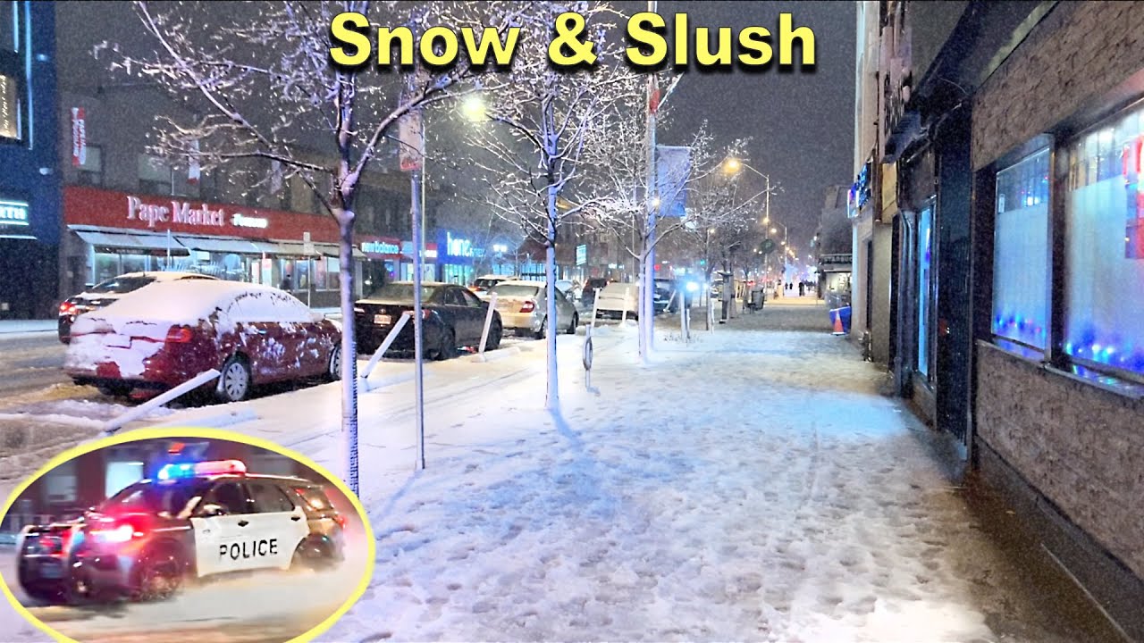 Toronto Heavy SNOWFALL & Slush Danforth Greektown Walk | Canada Weather ...