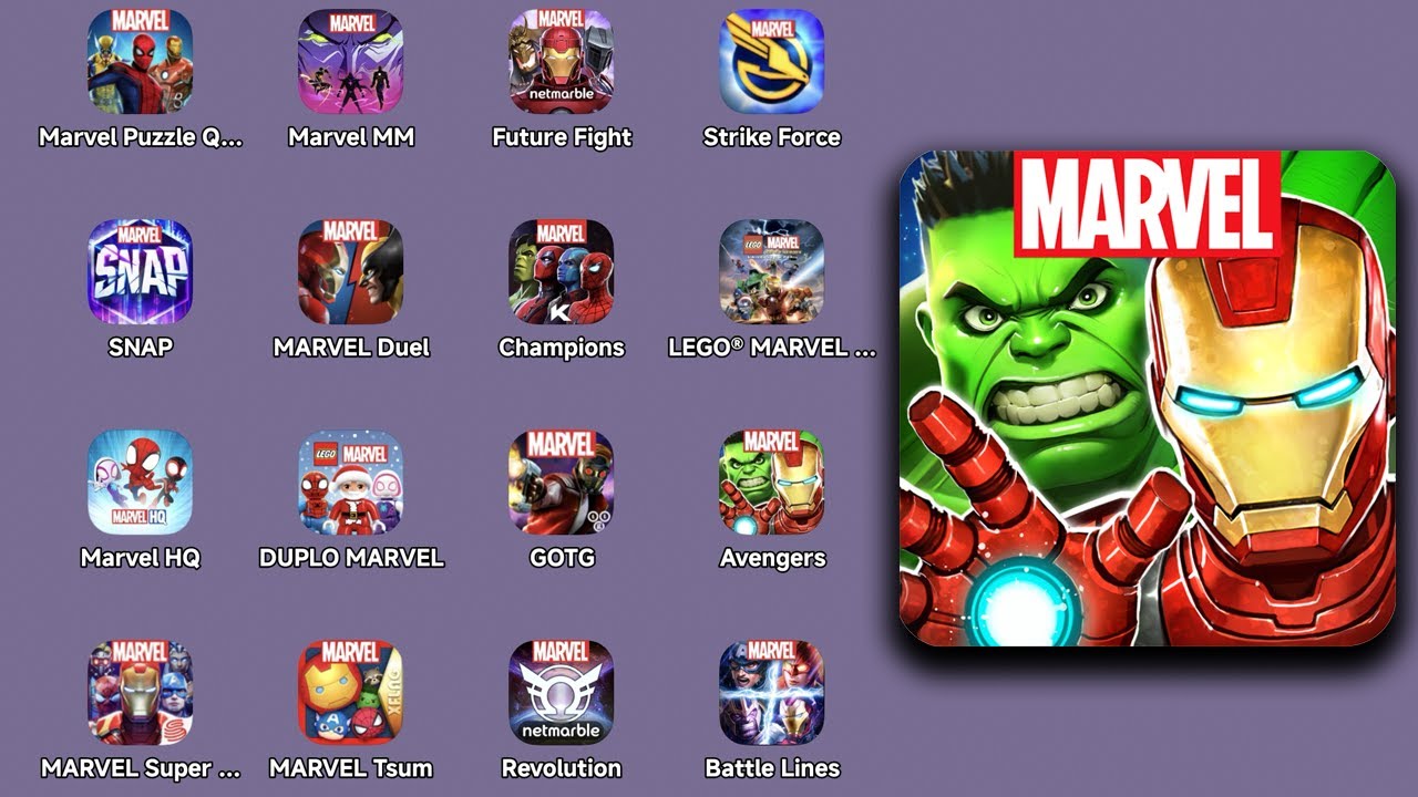 All MARVEL Games: MARVEL Contest of Champions,Strike Force,Future Fight,Puzzle Quest,Snap,HQ,LEGO