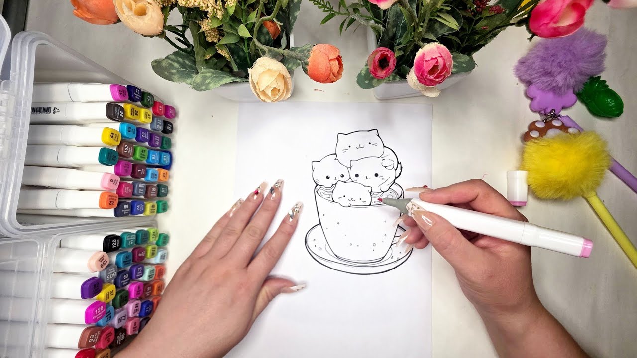 “This Cat Coloring Is TOO CUTE 😭💗 | Aesthetic Marker Art”